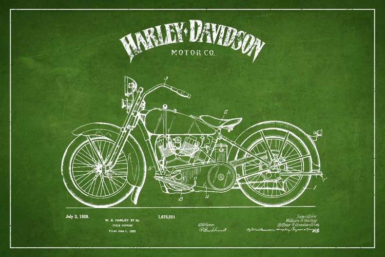 Harley-Davidson Green Patent Blueprint by Aged Pixel wall art