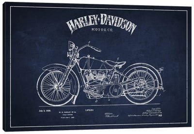 Harley-Davidson Navy Blue Patent Blueprint Canvas Art Print - Aged Pixel: Motorcycles
