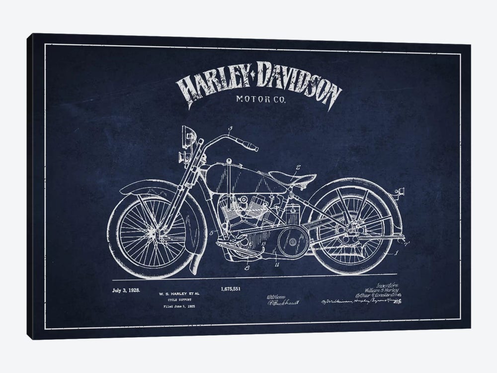 Harley-Davidson Navy Blue Patent Blueprint by Aged Pixel 1-piece Canvas Art