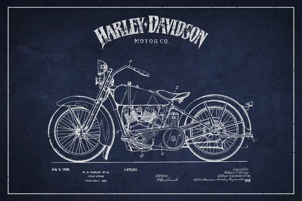 Motorcycle Blueprints: Harley-Davidson Navy Blue Patent Blueprint by Aged Pixel
