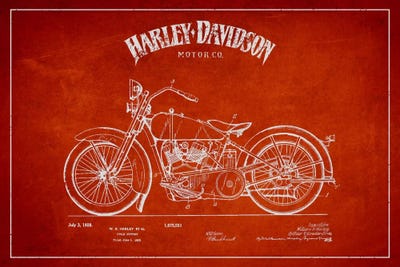 Harley-Davidson Red Patent Blueprint by Aged Pixel canvas print