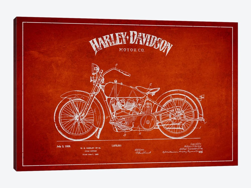 Harley-Davidson Red Patent Blueprint by Aged Pixel 1-piece Canvas Print