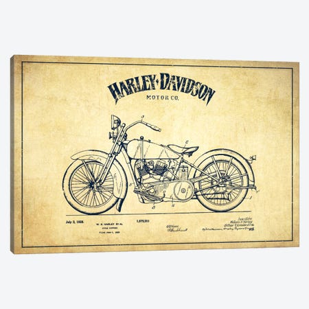 Harley-Davidson Vintage Patent Blueprint Canvas Print #ADP2469} by Aged Pixel Canvas Art