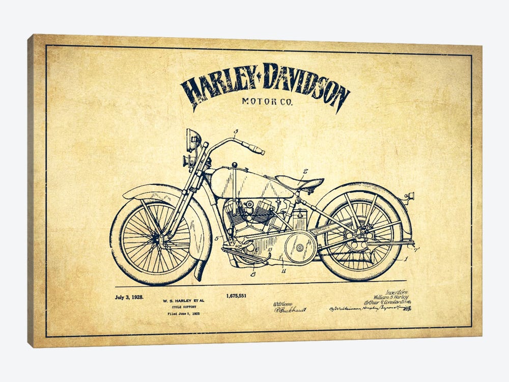 Harley-Davidson Vintage Patent Blueprint by Aged Pixel 1-piece Canvas Wall Art