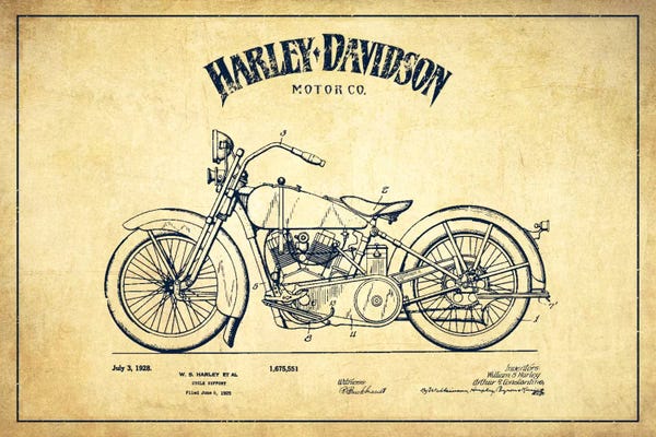 Motorcycles: Harley-Davidson Vintage Patent Blueprint by Aged Pixel