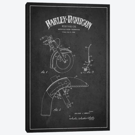 Harley-Davidson Motorcycle Fender Patent Application Blueprint (Charcoal) Canvas Print #ADP2470} by Aged Pixel Canvas Print