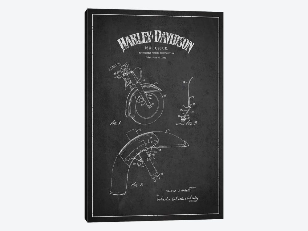 Harley-Davidson Motorcycle Fender Patent Application Blueprint (Charcoal) by Aged Pixel 1-piece Canvas Art