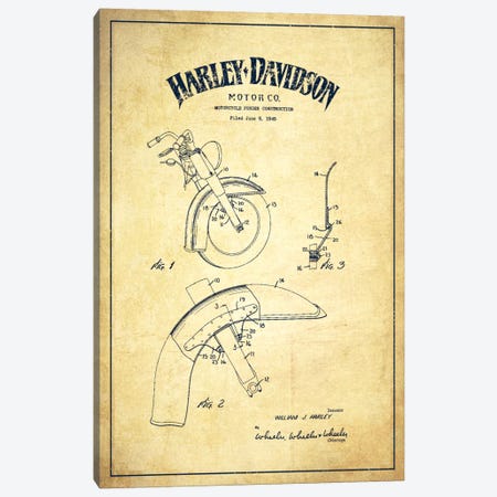 Harley-Davidson Motorcycle Fender Patent Application Blueprint (Vintage Beige) Canvas Print #ADP2474} by Aged Pixel Canvas Artwork