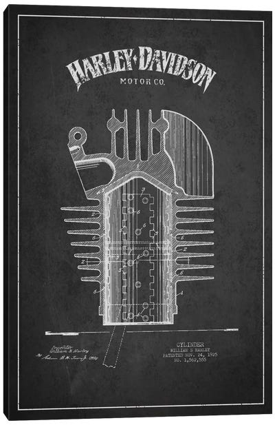 Harley-Davidson Charcoal Patent Blueprint Canvas Art Print - Aged Pixel: Motorcycles