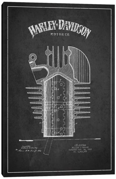 Harley-Davidson Charcoal Patent Blueprint Canvas Art Print - Aged Pixel