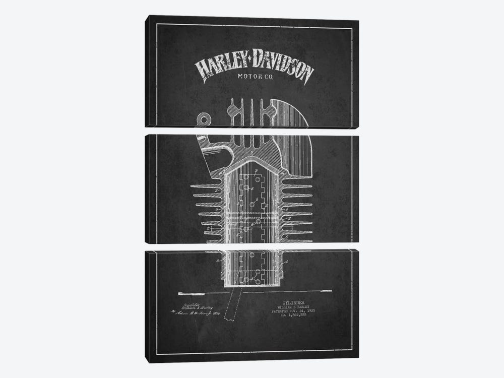 Harley-Davidson Charcoal Patent Blueprint by Aged Pixel 3-piece Art Print