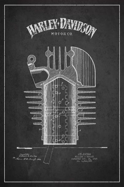 Aged Pixel: Harley-Davidson Charcoal Patent Blueprint by Aged Pixel
