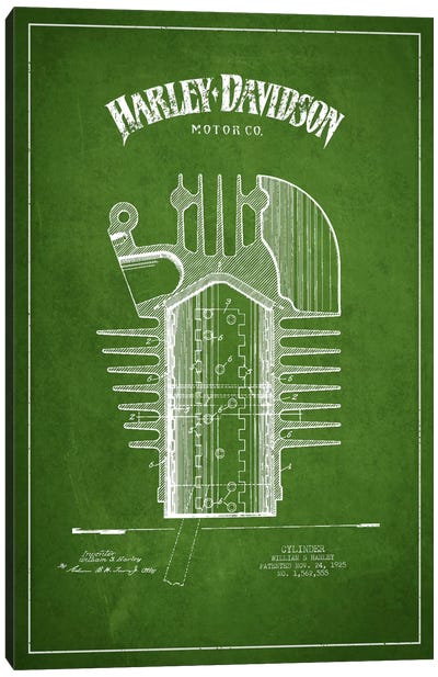 Harley-Davidson Green Patent Blueprint Canvas Art Print - Motorcycle Blueprints