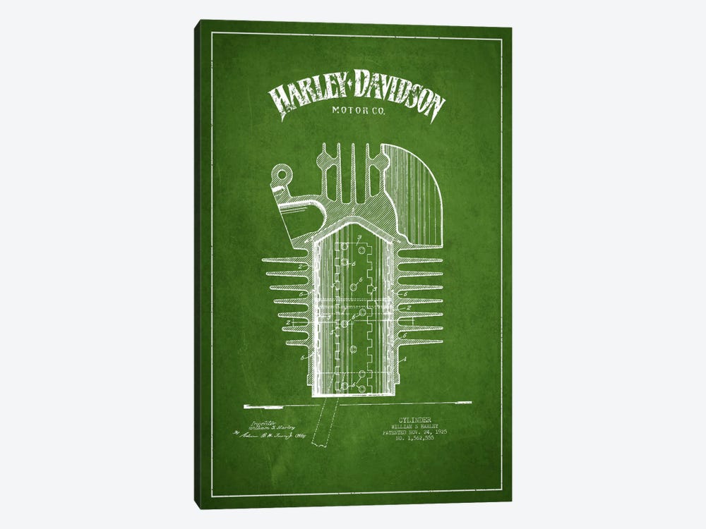 Harley-Davidson Green Patent Blueprint by Aged Pixel 1-piece Canvas Wall Art