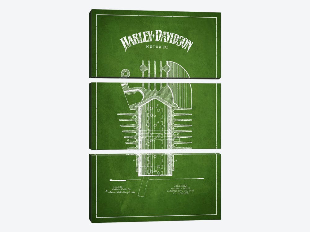 Harley-Davidson Green Patent Blueprint by Aged Pixel 3-piece Canvas Art