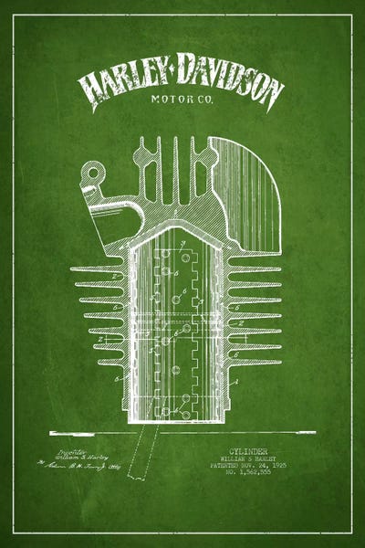 Motorcycles: Harley-Davidson Green Patent Blueprint by Aged Pixel