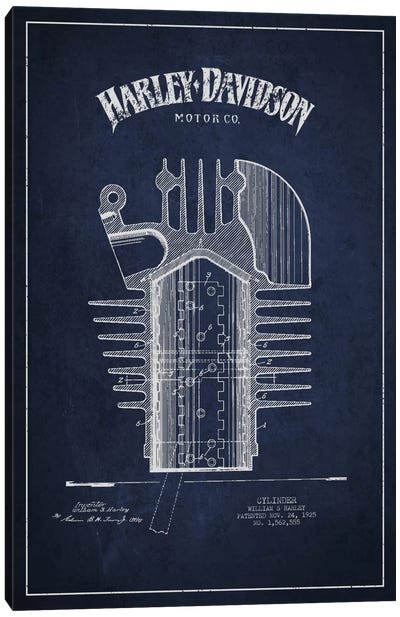 Harley-Davidson Navy Blue Patent Blueprint Canvas Art Print - Motorcycle Blueprints