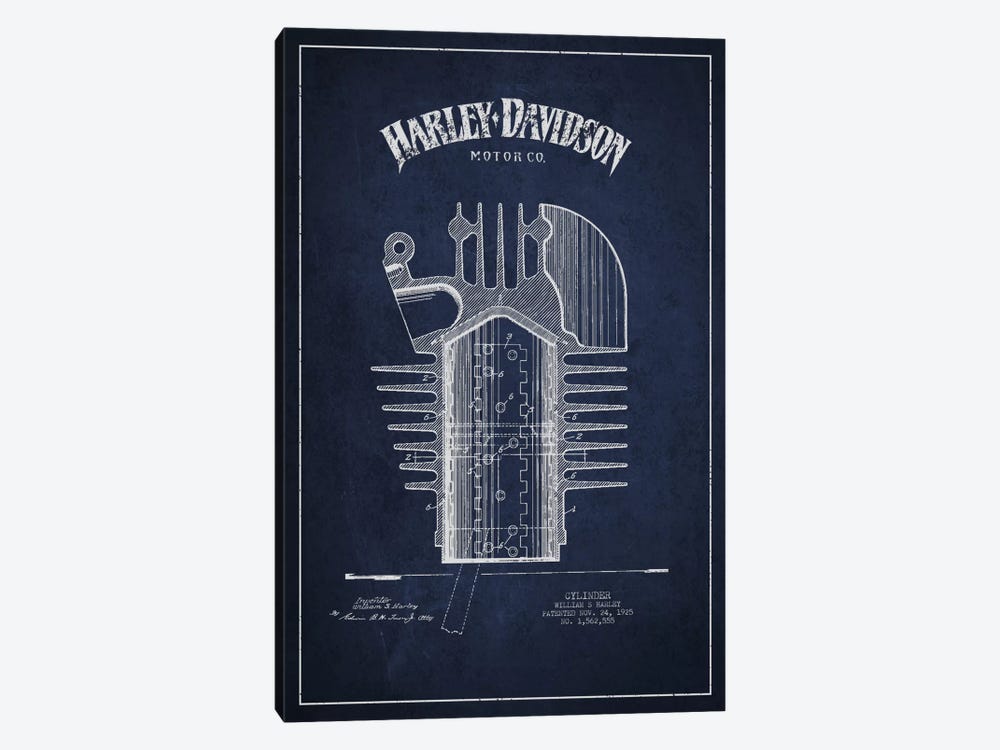 Harley-Davidson Navy Blue Patent Blueprint by Aged Pixel 1-piece Canvas Art Print
