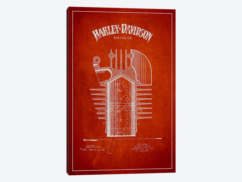 Harley-Davidson Red Patent Blueprint by Aged Pixel 1-piece Canvas Wall Art