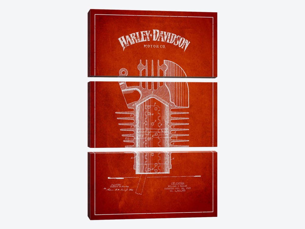 Harley-Davidson Red Patent Blueprint 3-piece Canvas Artwork