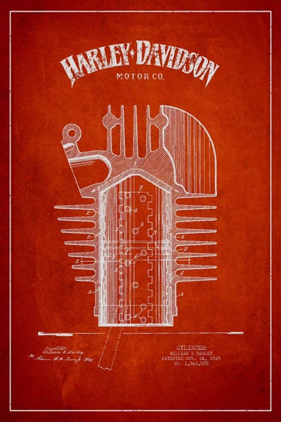 Motorcycle Blueprints: Harley-Davidson Red Patent Blueprint by Aged Pixel