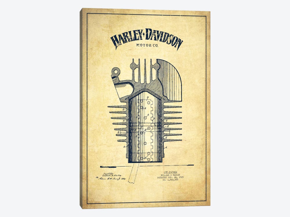 Harley-Davidson Vintage Patent Blueprint by Aged Pixel 1-piece Canvas Art Print