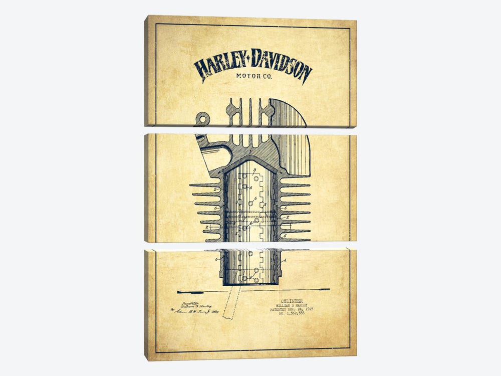 Harley-Davidson Vintage Patent Blueprint by Aged Pixel 3-piece Canvas Art Print