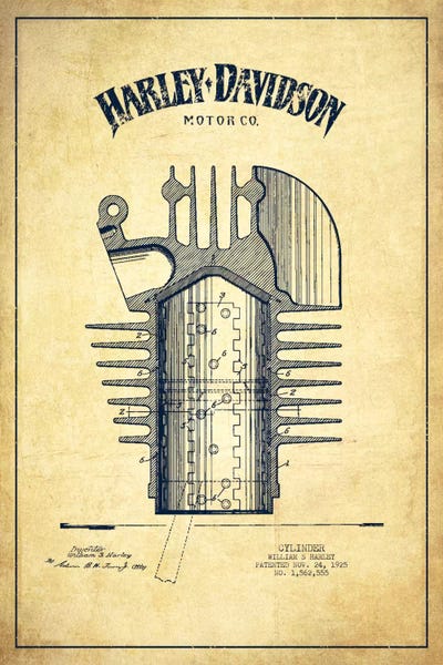 Aged Pixel: Harley-Davidson Vintage Patent Blueprint by Aged Pixel