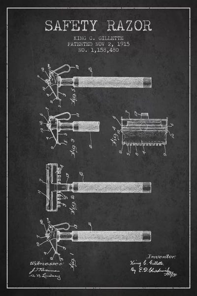 Razor Charcoal Patent Blueprint by Aged Pixel framed canvas print