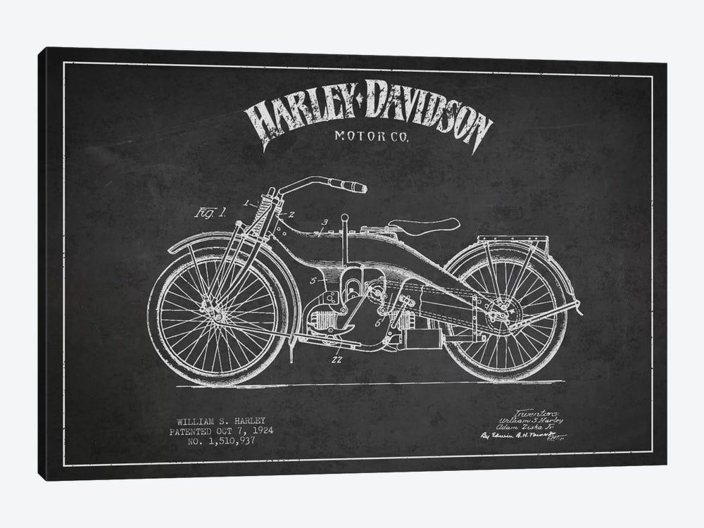 Harley-Davidson Charcoal Patent Blueprint by Aged Pixel 1-piece Canvas Art Print