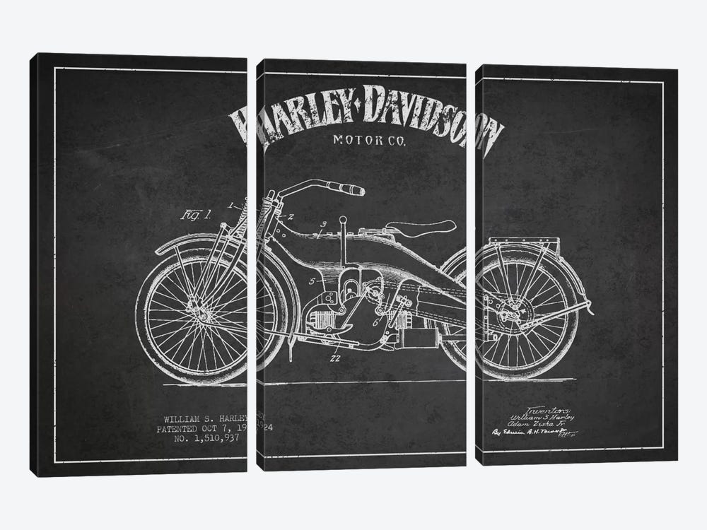 Harley-Davidson Charcoal Patent Blueprint by Aged Pixel 3-piece Canvas Art Print