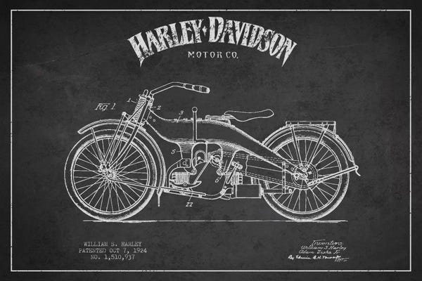 Motorcycle Blueprints: Harley-Davidson Charcoal Patent Blueprint by Aged Pixel
