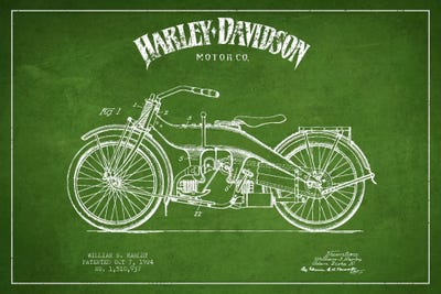 Harley-Davidson Green Patent Blueprint by Aged Pixel canvas print