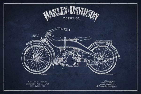Aged Pixel: Harley-Davidson Navy Blue Patent Blueprint by Aged Pixel