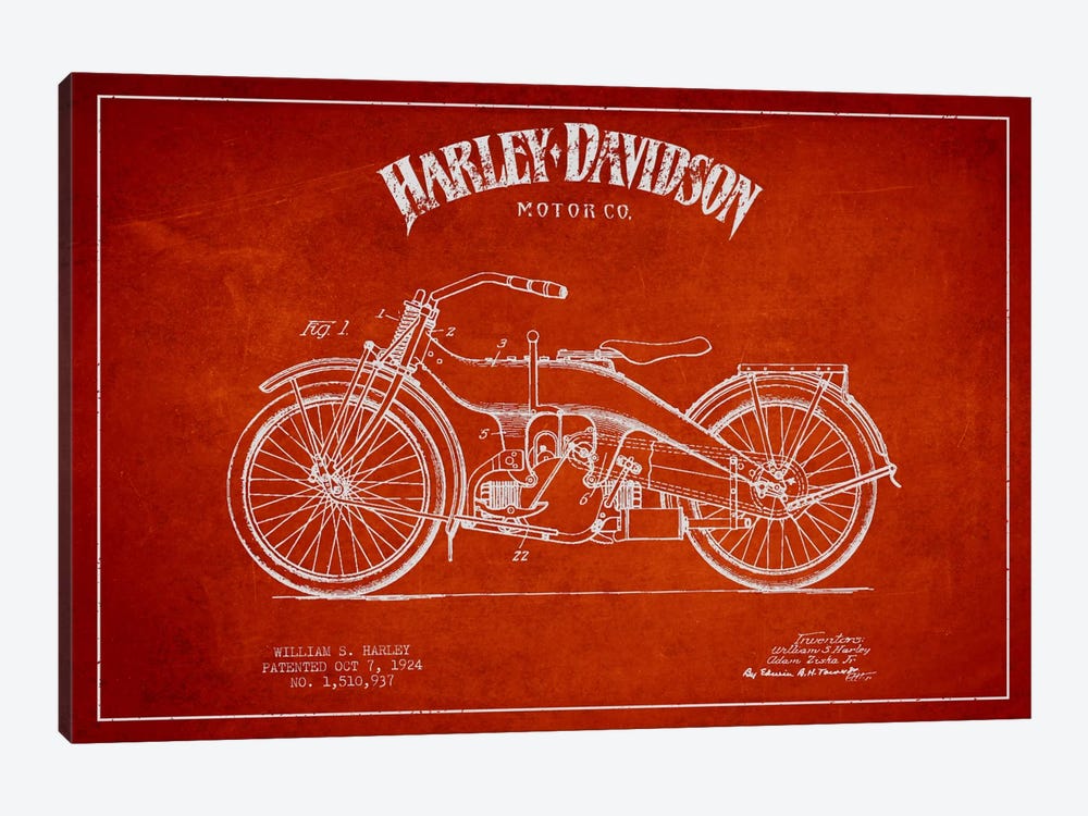 Harley-Davidson Red Patent Blueprint by Aged Pixel 1-piece Canvas Art