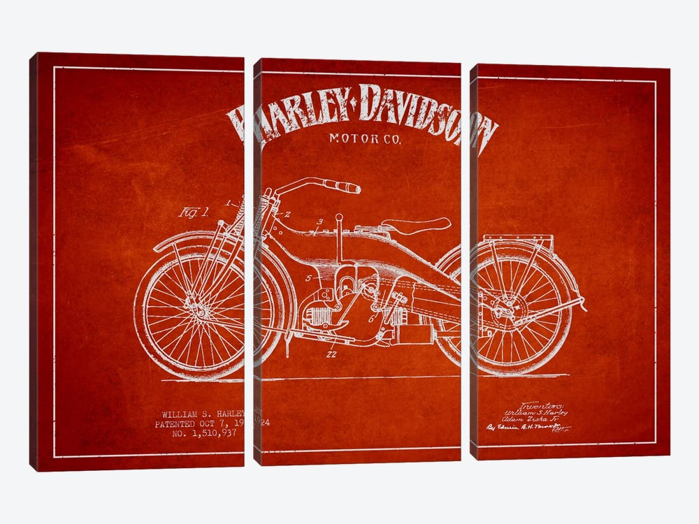 Harley-Davidson Red Patent Blueprint by Aged Pixel 3-piece Canvas Artwork