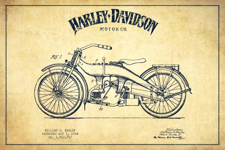 Harley-Davidson Vintage Patent Blueprint by Aged Pixel wall art