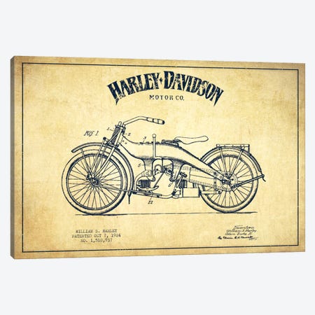 Harley-Davidson Vintage Patent Blueprint Canvas Print #ADP2484} by Aged Pixel Canvas Print