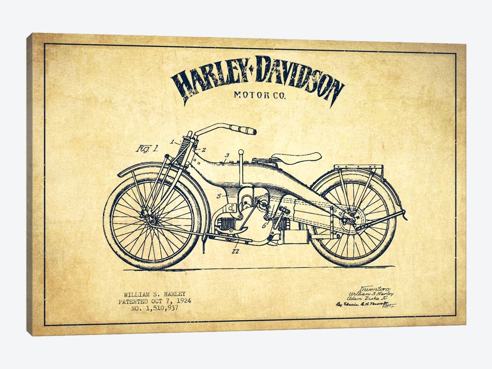 Harley-Davidson Vintage Patent Blueprint by Aged Pixel 1-piece Canvas Print