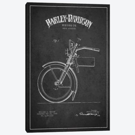 Harley-Davidson Motorcycle Shock Absorber Patent Application Blueprint (Charcoal) Canvas Print #ADP2485} by Aged Pixel Canvas Print