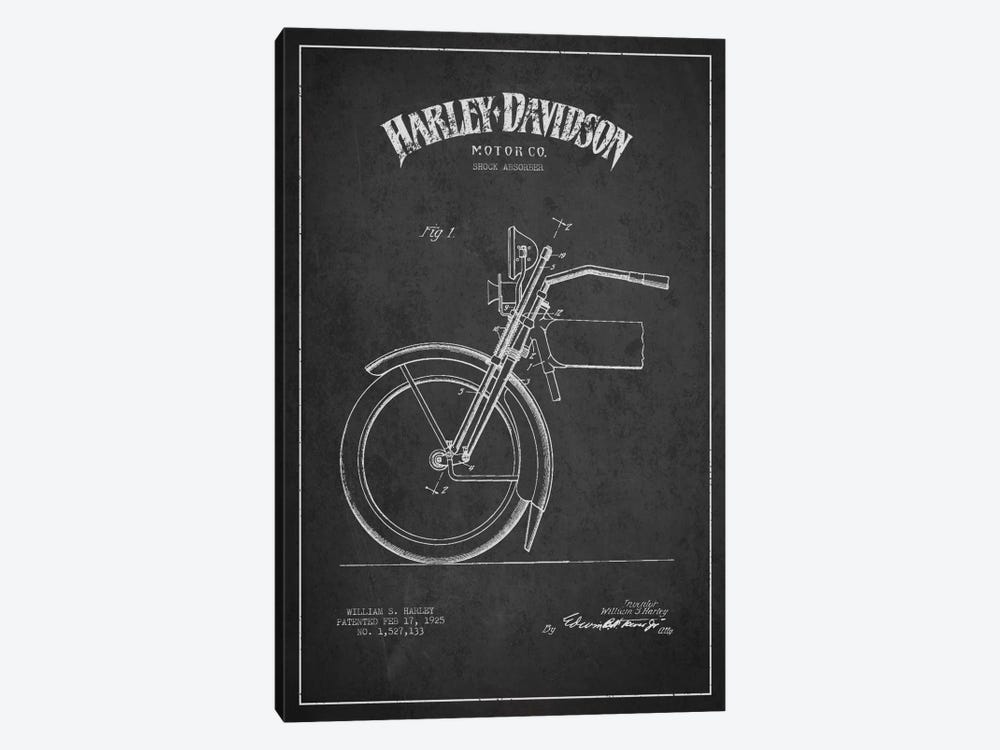 Harley-Davidson Motorcycle Shock Absorber Patent Application Blueprint (Charcoal) by Aged Pixel 1-piece Canvas Wall Art