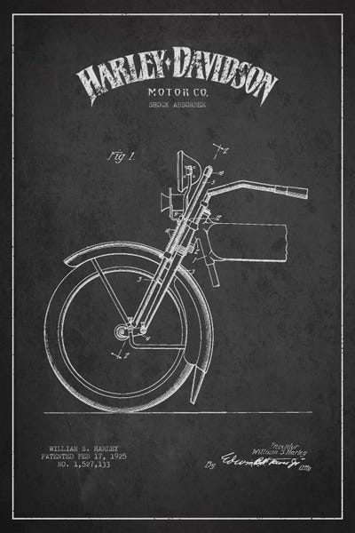Motorcycle Blueprints: Harley-Davidson Motorcycle Shock Absorber Patent Application Blueprint (Charcoal) by Aged Pixel