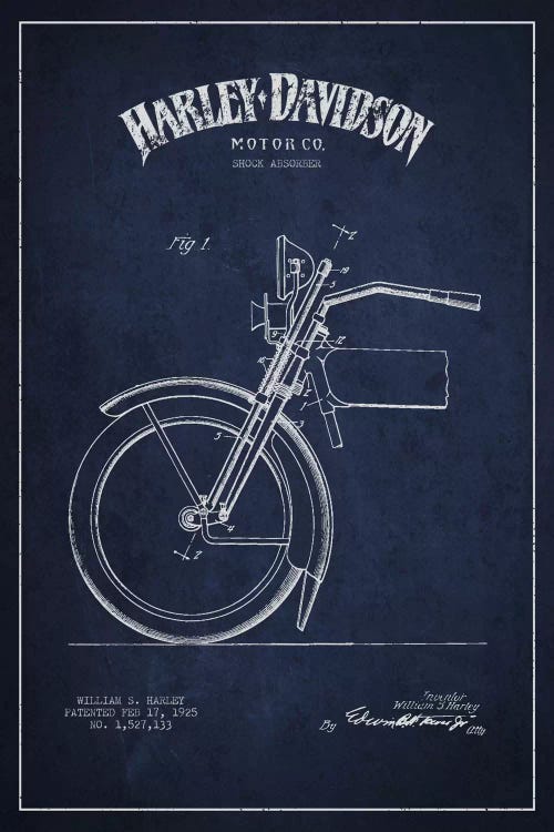 Harley-Davidson Motorcycle Shock Absorber Patent Application Blueprint (Navy)