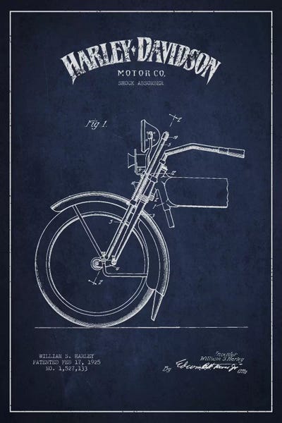 Harley-Davidson Motorcycle Shock Absorber Patent Application Blueprint (Navy)