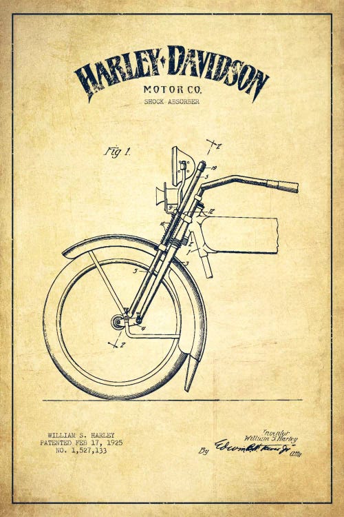 Harley-Davidson Motorcycle Shock Absorber Patent Application Blueprint (Vintage Beige)