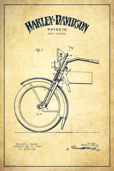 Harley-Davidson Motorcycle Shock Absorber Patent Application Blueprint (Vintage Beige)