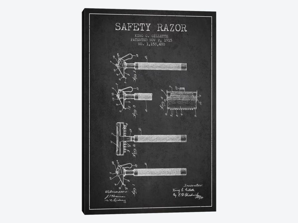 Razor Charcoal Patent Blueprint by Aged Pixel 1-piece Canvas Artwork