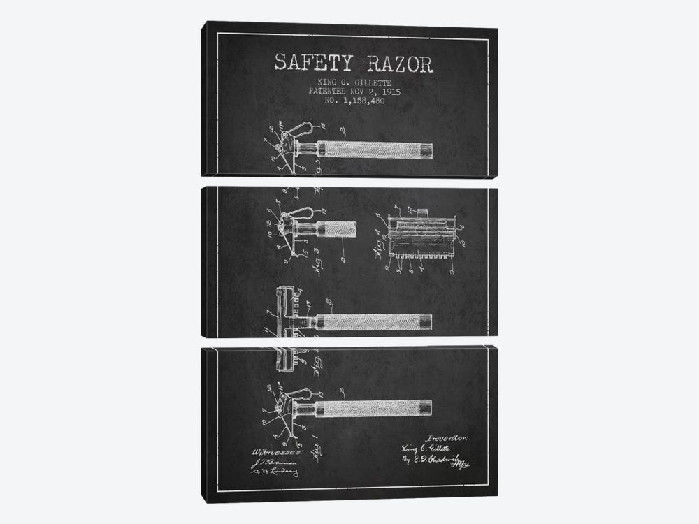 Razor Charcoal Patent Blueprint by Aged Pixel 3-piece Canvas Art