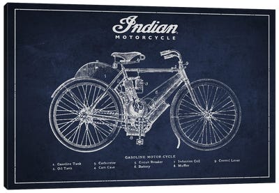 Indian Navy Blue Patent Blueprint Canvas Art Print - Motorcycle Blueprints