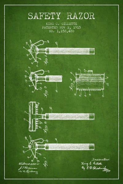 Beauty & Personal Care Blueprints: Razor Green Patent Blueprint by Aged Pixel
